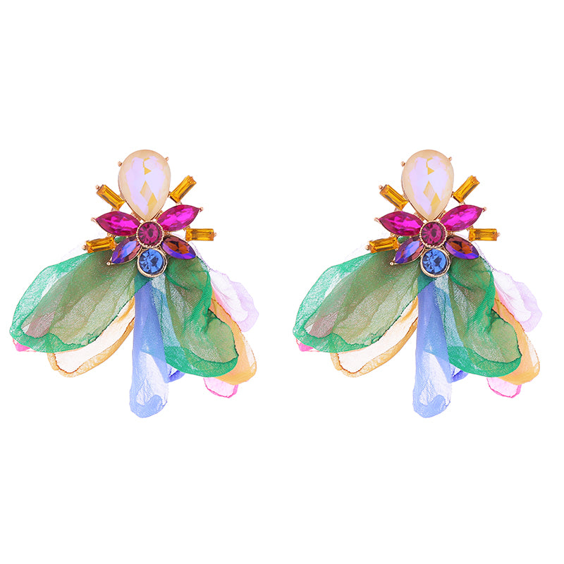 1 Pair Elegant Petal Plating Inlay Alloy Rhinestones Glass Drill Gold Plated Drop Earrings