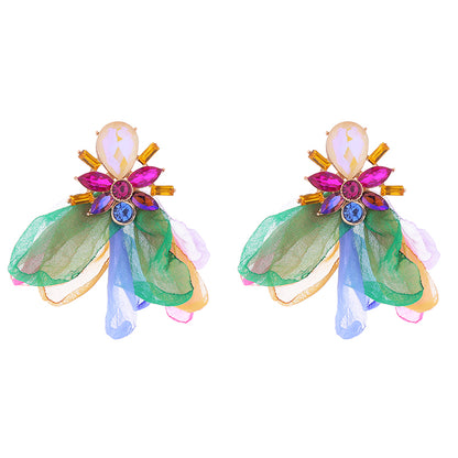 1 Pair Elegant Petal Plating Inlay Alloy Rhinestones Glass Drill Gold Plated Drop Earrings