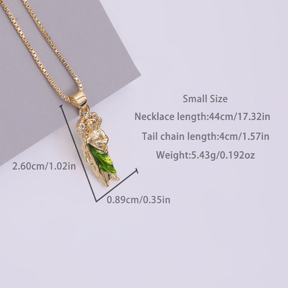 Retro Human Copper Enamel Plating Inlay Zircon 18k Gold Plated Pendant Necklace