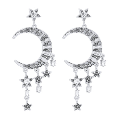 1 Pair Glam Exaggerated Pentagram Moon Plating Inlay Alloy Rhinestones Drop Earrings