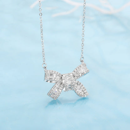 Elegant Simple Style Butterfly Bow Knot Sterling Silver Plating Inlay Zircon Silver Plated Necklace