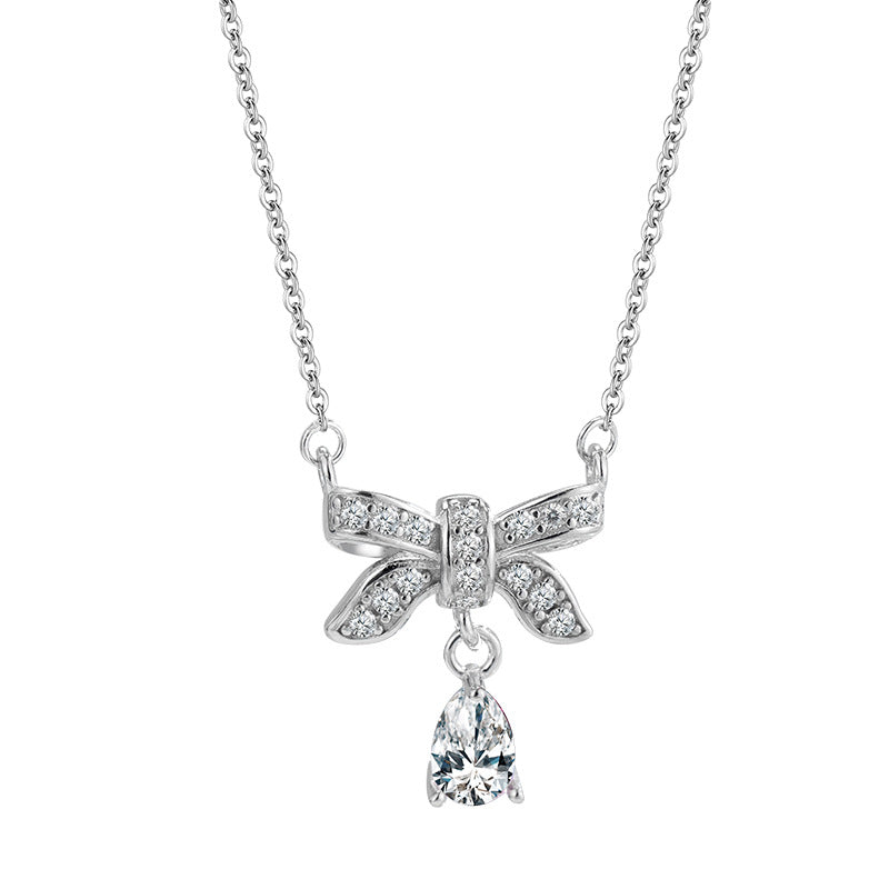 Elegant Simple Style Butterfly Bow Knot Sterling Silver Plating Inlay Zircon Silver Plated Necklace