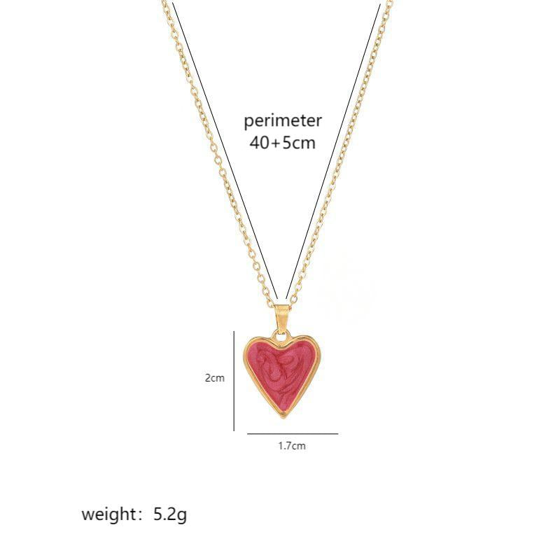 Luxurious Heart Shape Stainless Steel Enamel Plating 18k Gold Plated Pendant Necklace