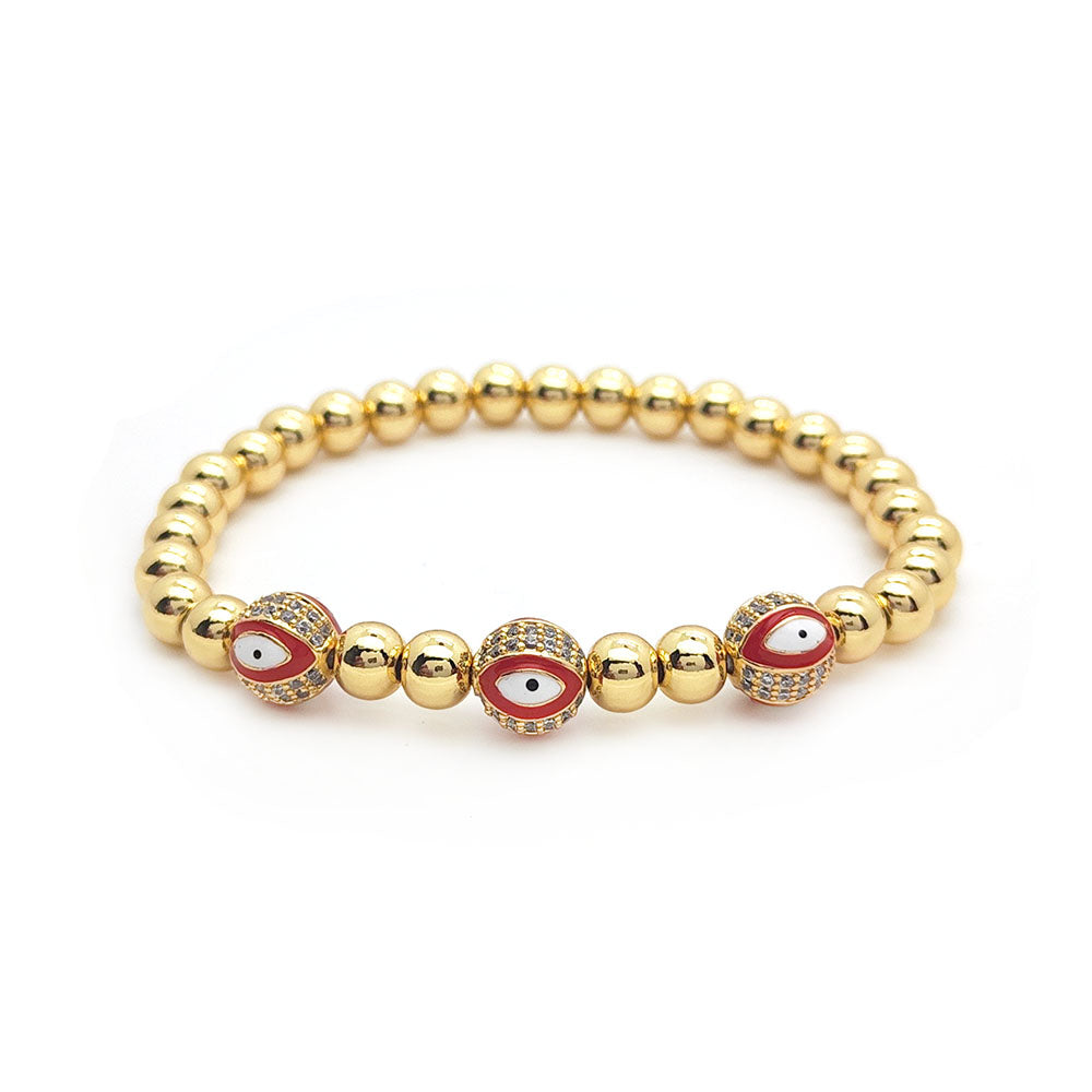 Ig Style Devil's Eye Copper Beaded Plating Inlay Zircon 18k Gold Plated Bracelets