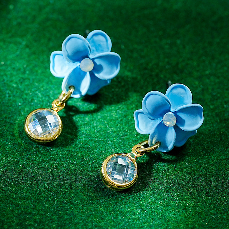 Elegant Sweet Flower Alloy Spray Paint Plating Inlay Glass 18k Gold Plated Women's Earrings Necklace
