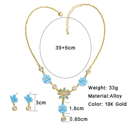 Elegant Sweet Flower Alloy Spray Paint Plating Inlay Glass 18k Gold Plated Women's Earrings Necklace