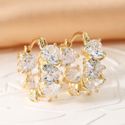 1 Pair Simple Style Shiny Heart Shape Copper Zircon White Gold Plated Hoop Earrings