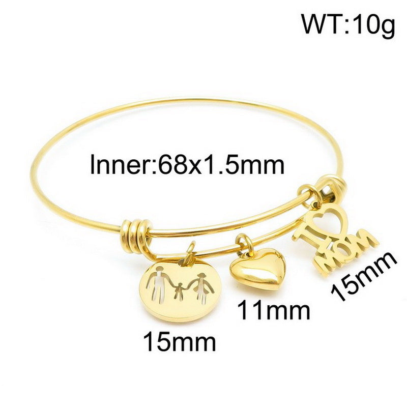 Simple Style Cartoon Character Letter Heart Shape Titanium Steel Plating 18k Gold Plated Bangle