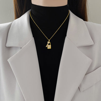 Elegant Simple Style Key Lock Titanium Steel Copper Inlay Artificial Gemstones Pendant Necklace