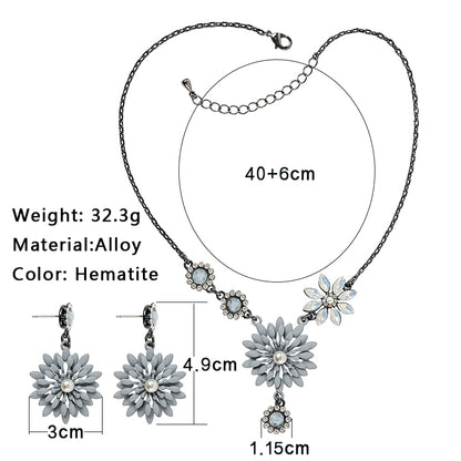 Glam Shiny Flower Alloy Inlay Artificial Pearls Glass Zircon Women's Earrings Necklace