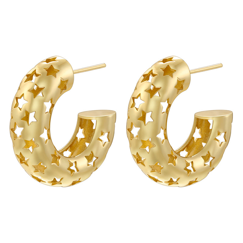 1 Pair Exaggerated Luxurious Shiny C Shape Star Side Stripe Plating Inlay Copper Zircon 18k Gold Plated Ear Studs