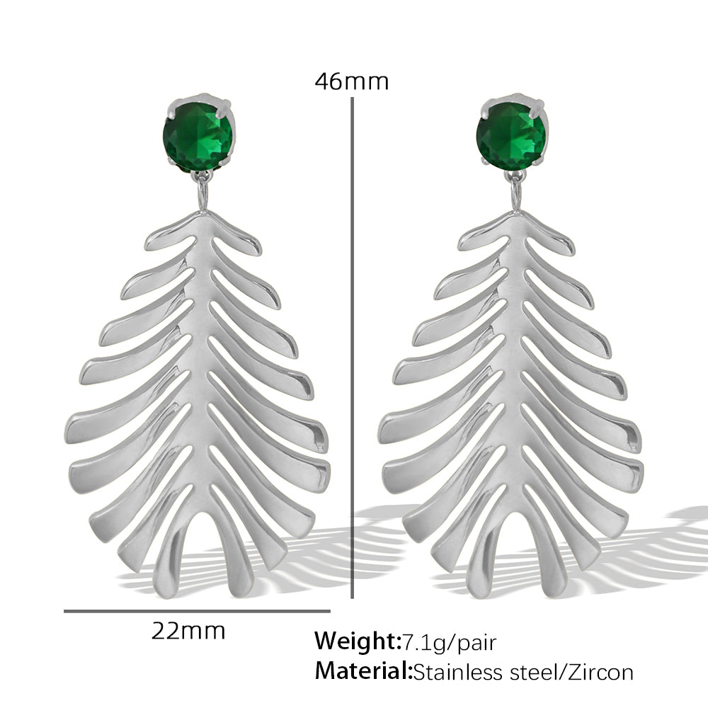 1 Pair Elegant Vintage Style Feather Plating Inlay Titanium Steel Zircon 18k Gold Plated Drop Earrings