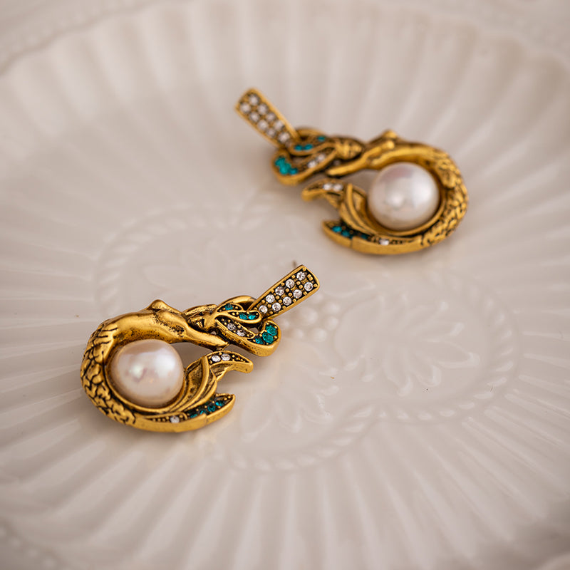 1 Pair Classical Vintage Style Mermaid Plating Inlay Copper Artificial Pearls 18k Gold Plated Drop Earrings