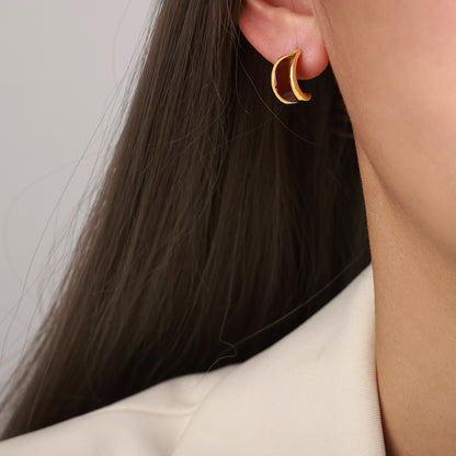 1 Pair Elegant Retro Moon Enamel Plating Copper 18k Gold Plated Ear Studs