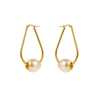 1 Pair Modern Style Simple Style Pearl Irregular Stainless Steel Hoop Earrings