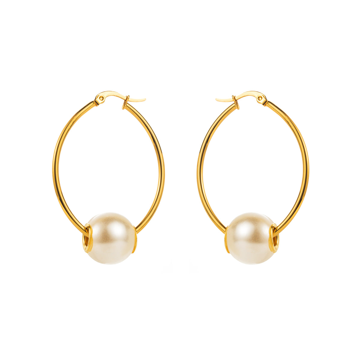 1 Pair Modern Style Simple Style Pearl Irregular Stainless Steel Hoop Earrings