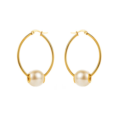 1 Pair Modern Style Simple Style Pearl Irregular Stainless Steel Hoop Earrings