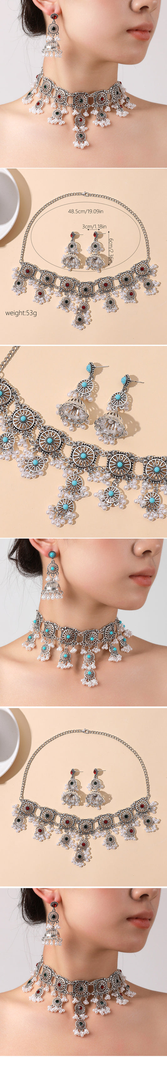Vintage Style Flower Alloy Inlay Rhinestones Pearl Women's Jewelry Set
