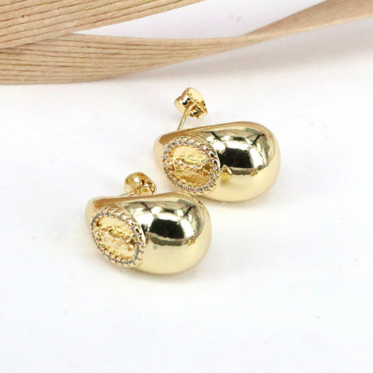 1 Pair Retro Simple Style Water Droplets Plating Inlay Copper Zircon 18k Gold Plated Ear Studs