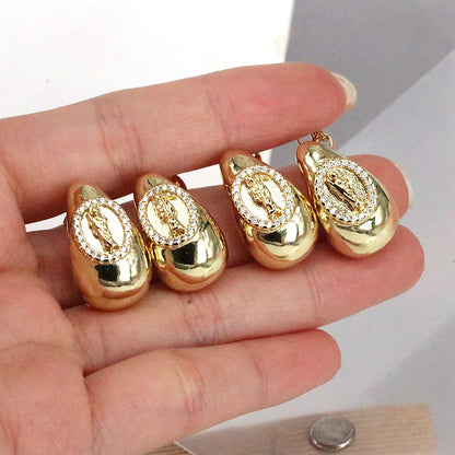 1 Pair Retro Simple Style Water Droplets Plating Inlay Copper Zircon 18k Gold Plated Ear Studs