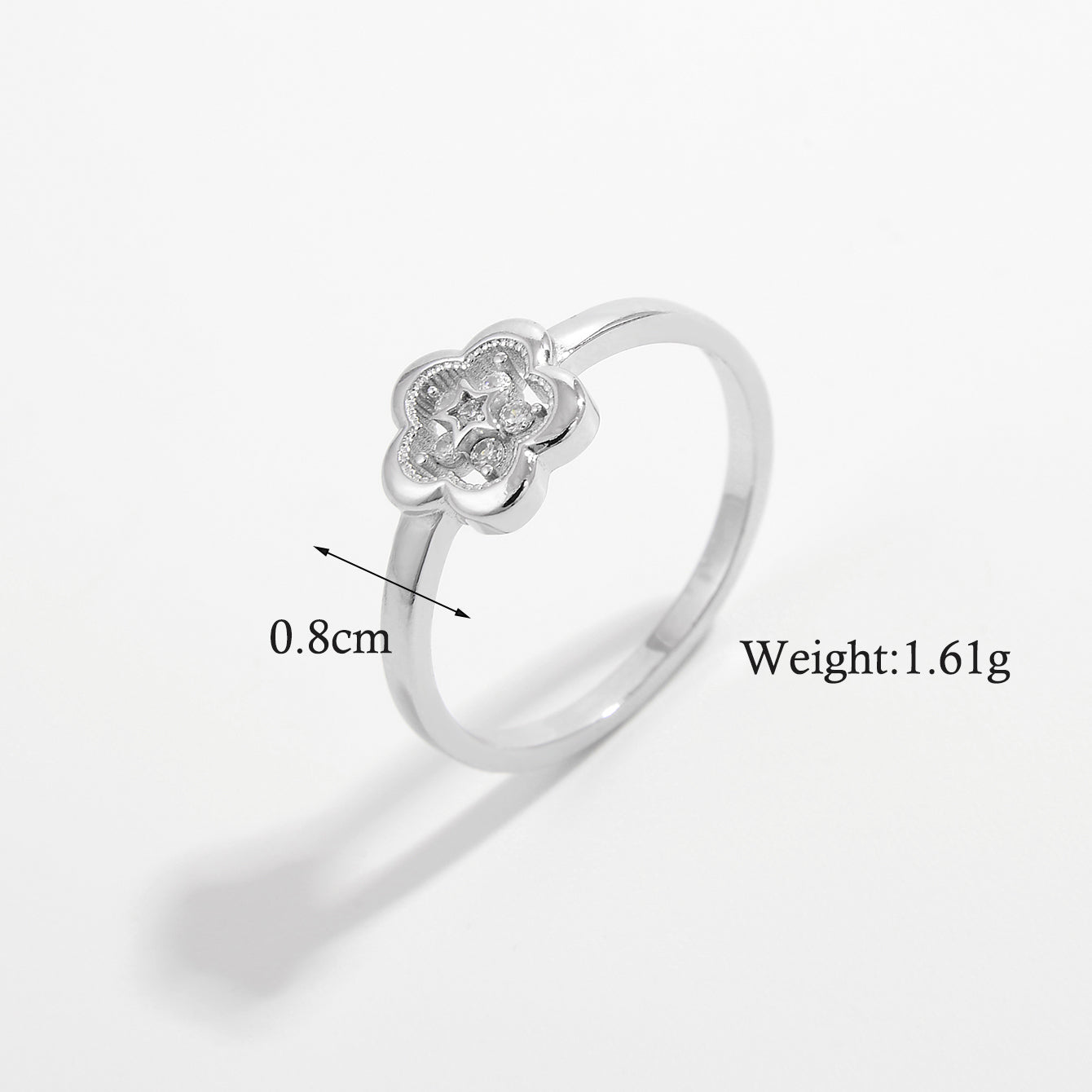 Elegant Cute Lady Flower Sterling Silver Plating Hollow Out Inlay Zircon White Gold Plated Rings