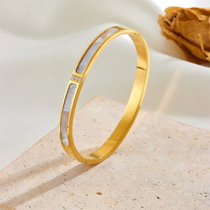 Princess Cute Solid Color Stainless Steel Inlay Shell Bangle