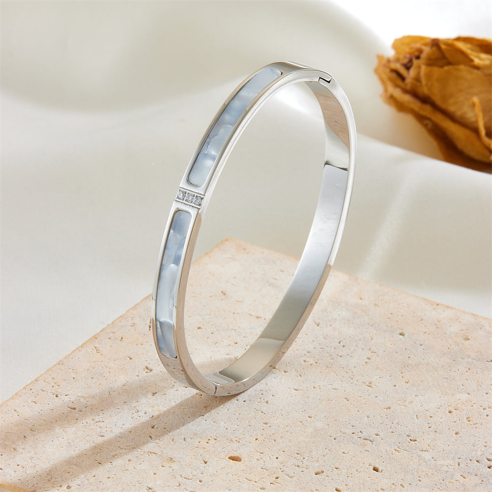 Princess Cute Solid Color Stainless Steel Inlay Shell Bangle