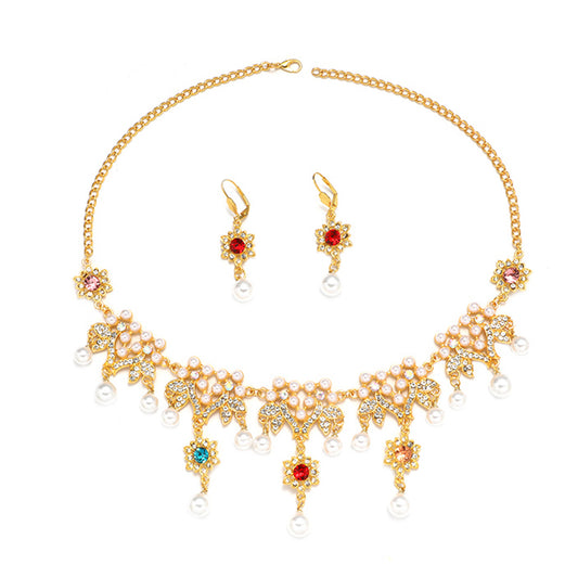 Luxurious Solid Color Alloy Plating Inlay Rhinestones Pearl Gold Plated Women's Jewelry Set