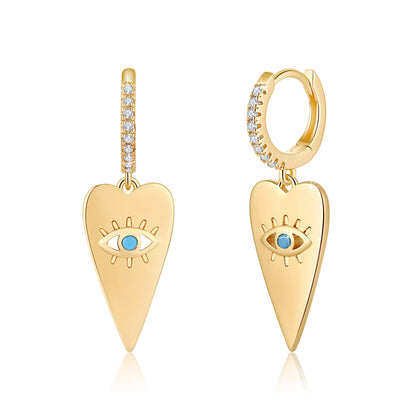 1 Pair Elegant Triangle Devil's Eye Heart Shape Plating Inlay Copper 3a Zircon 14k Gold Plated Drop Earrings