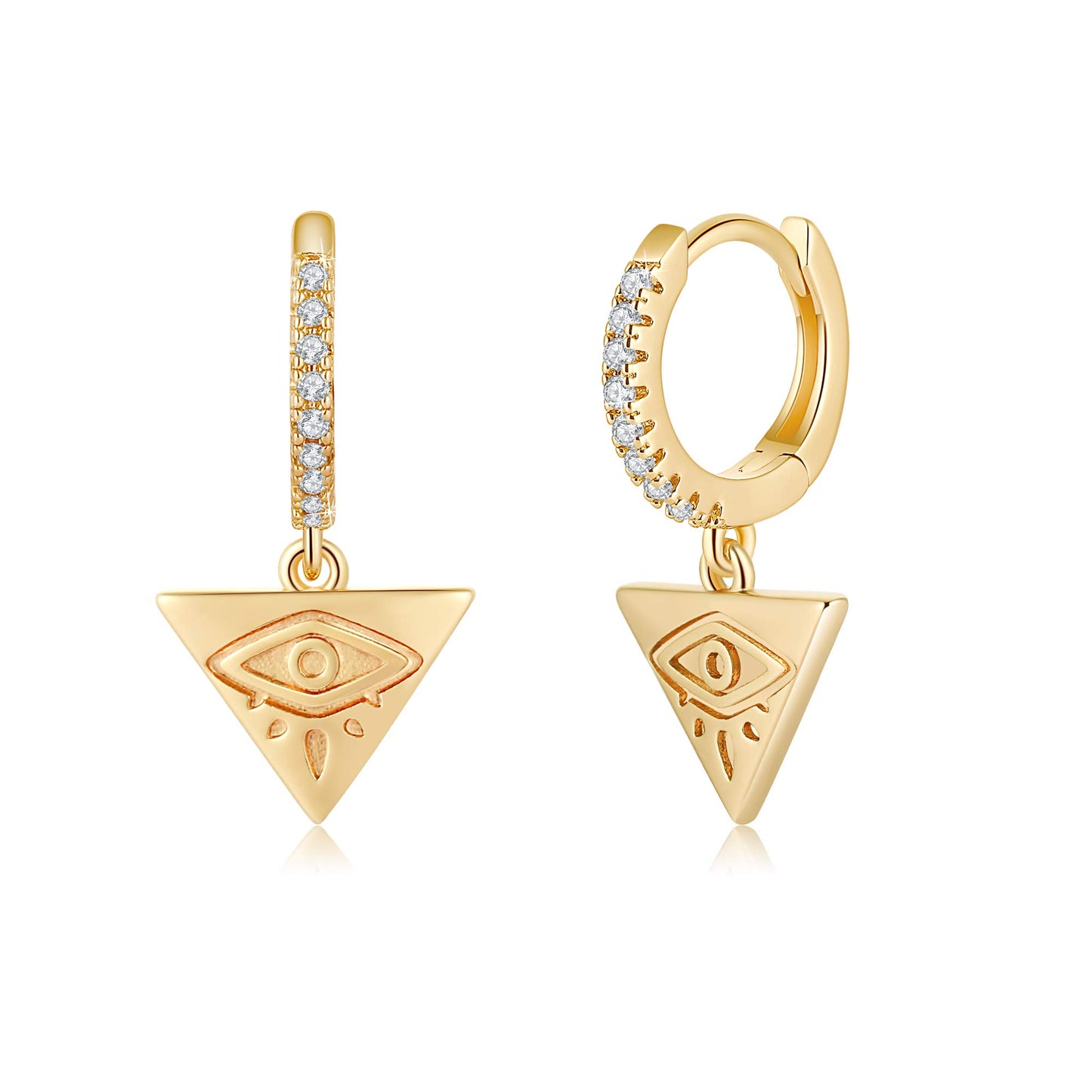 1 Pair Elegant Triangle Devil's Eye Heart Shape Plating Inlay Copper 3a Zircon 14k Gold Plated Drop Earrings