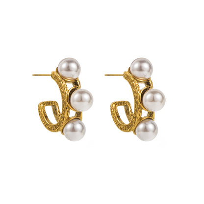 1 Pair Vintage Style Modern Style Simple Style Flower Inlay Stainless Steel Artificial Pearls Earrings