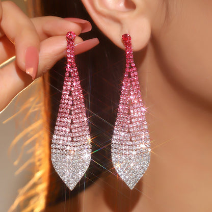 1 Pair Elegant Luxurious Geometric Tassel Plating Inlay Alloy Rhinestones Silver Plated Drop Earrings