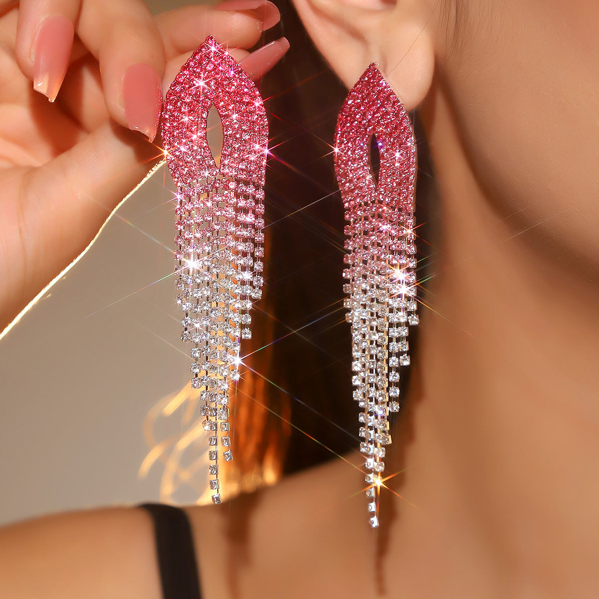 1 Pair Elegant Luxurious Geometric Tassel Plating Inlay Alloy Rhinestones Silver Plated Drop Earrings