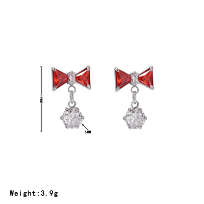 1 Pair Sweet Bow Knot Stainless Steel Zircon White Gold Plated Drop Earrings