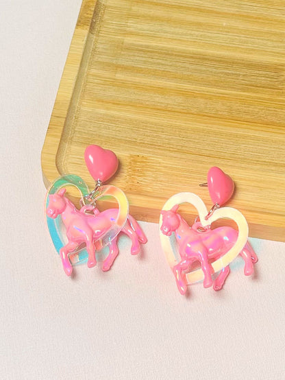 1 Pair Retro Heart Shape Horse Arylic Drop Earrings