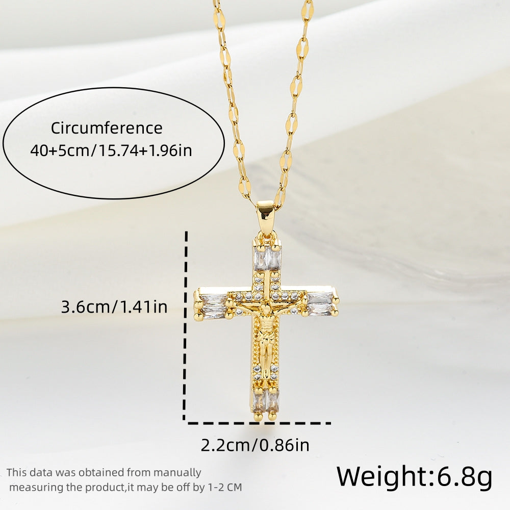 Simple Style Classic Style Cross Titanium Steel Plating Inlay Zircon Gold Plated Silver Plated Pendant Necklace