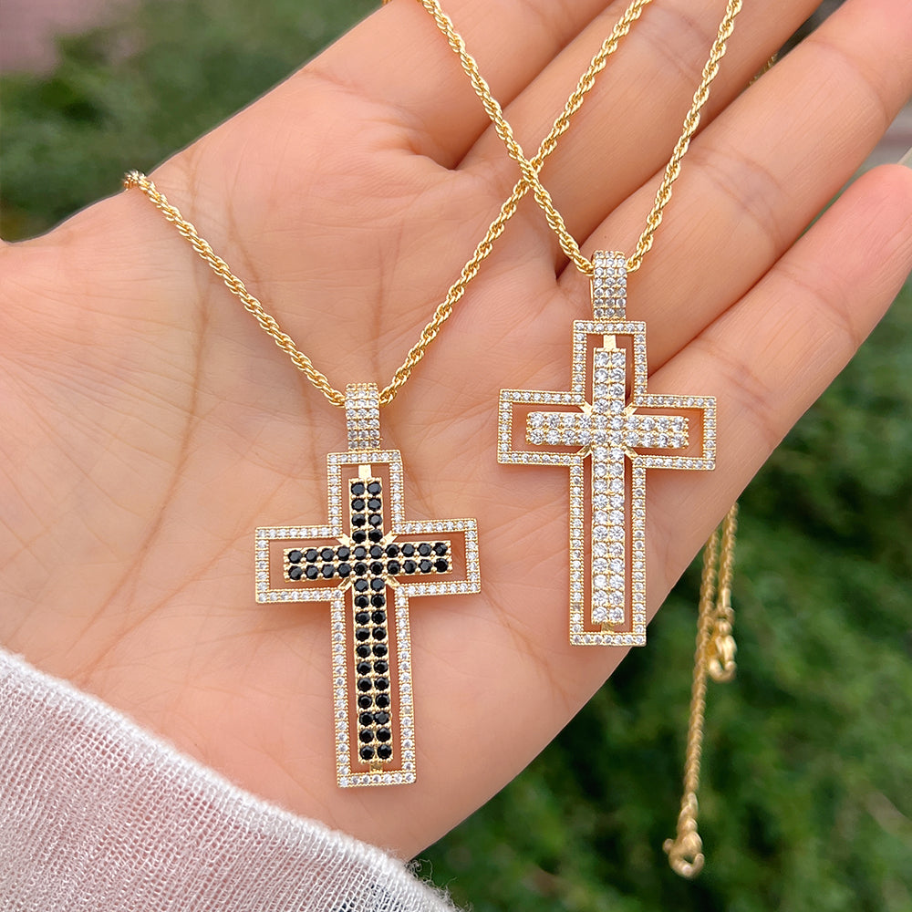 Simple Style Cross Copper Plating Inlay Zircon 18k Gold Plated Pendant Necklace