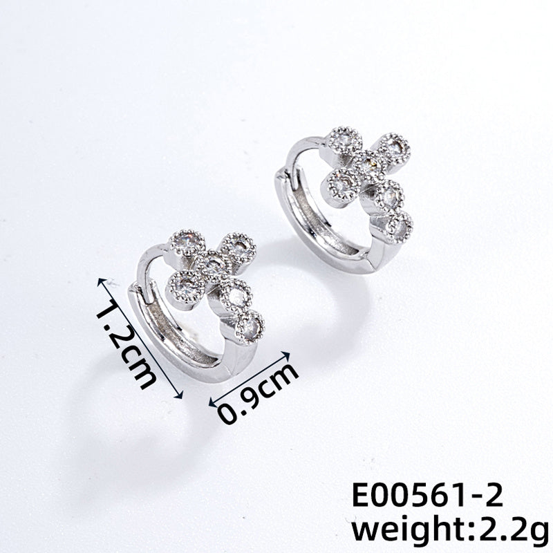 1 Pair Casual Classic Style Cross Copper Zircon Silver Plated Hoop Earrings