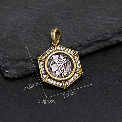 1 Piece Retro Portrait Copper Plating Inlay Pendant Jewelry Accessories