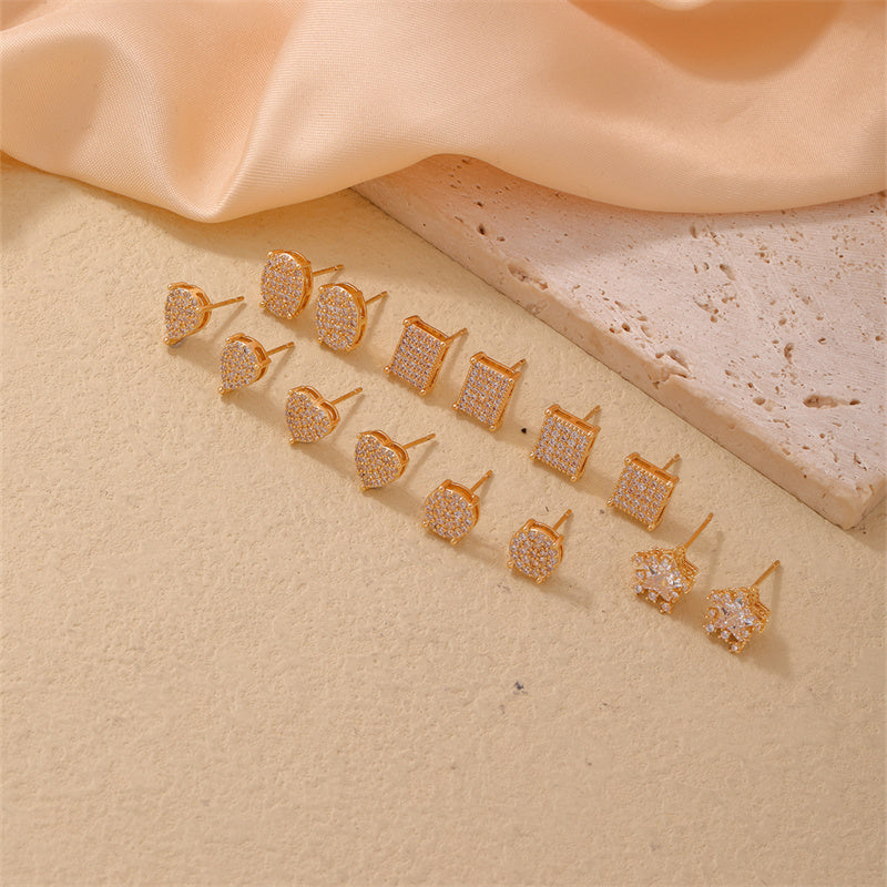 1 Pair Simple Style Geometric Copper Zircon Ear Studs