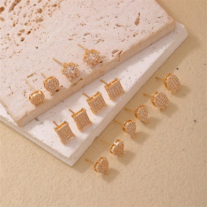 1 Pair Simple Style Geometric Copper Zircon Ear Studs