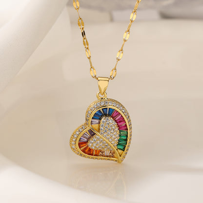 Glam Shiny Heart Shape Copper Plating Inlay Zircon 18k Gold Plated Pendant Necklace