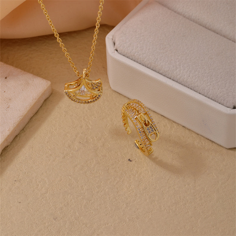 Simple Style Geometric Copper Zircon Rings Necklace