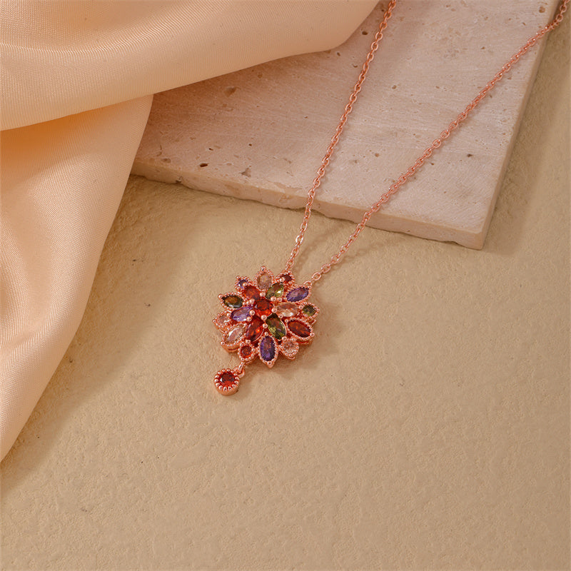 Simple Style Classic Style Flower Copper Zircon Rose Gold Plated Rings Necklace