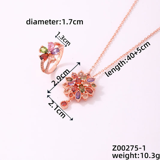 Simple Style Classic Style Flower Copper Zircon Rose Gold Plated Rings Necklace