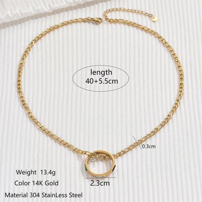 Ig Style Simple Style Round Stainless Steel Plating Inlay Zircon 14k Gold Plated Pendant Necklace