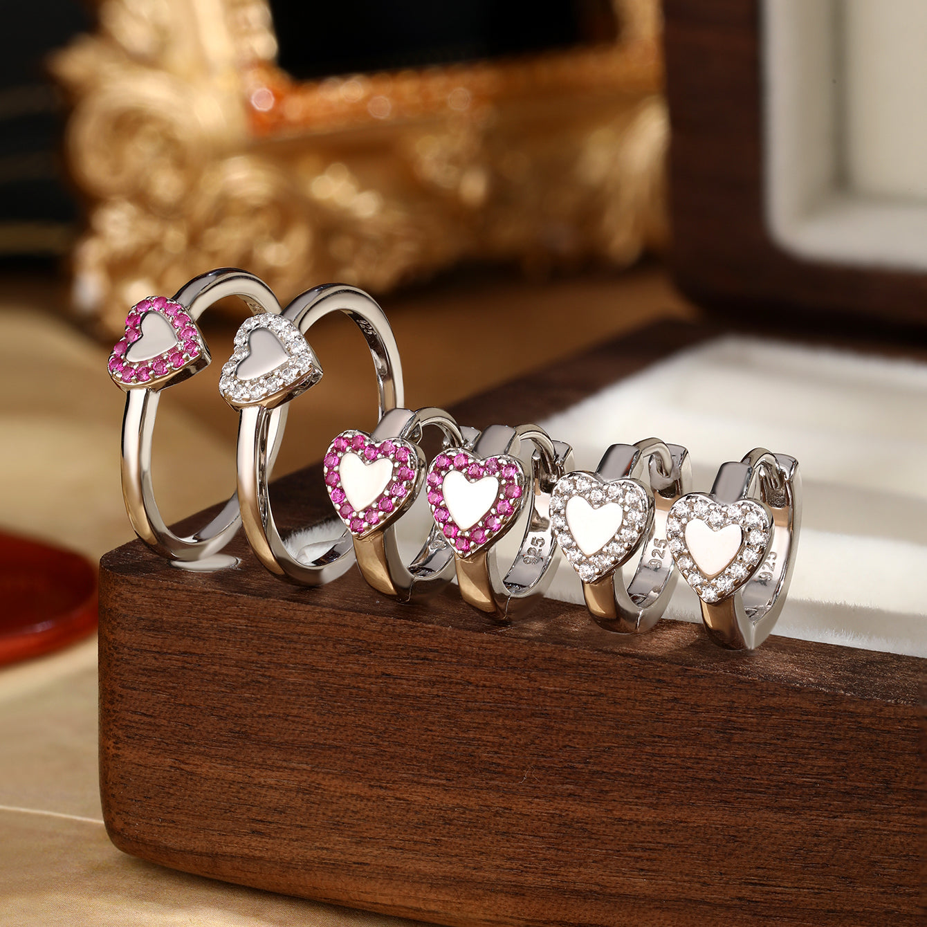 Romantic Simple Style Heart Shape Sterling Silver Plating Inlay Zircon White Gold Plated Women's Rings Earrings