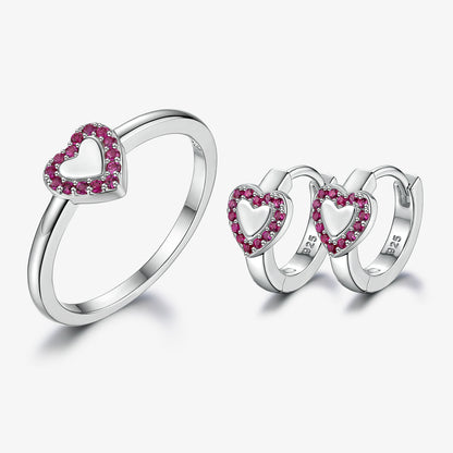 Romantic Simple Style Heart Shape Sterling Silver Plating Inlay Zircon White Gold Plated Women's Rings Earrings