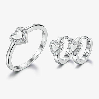 Romantic Simple Style Heart Shape Sterling Silver Plating Inlay Zircon White Gold Plated Women's Rings Earrings