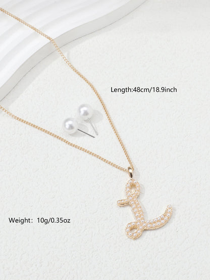 Simple Style Letter Heart Shape Snowflake Copper Plating Inlay Artificial Pearls Gold Plated Jewelry Set